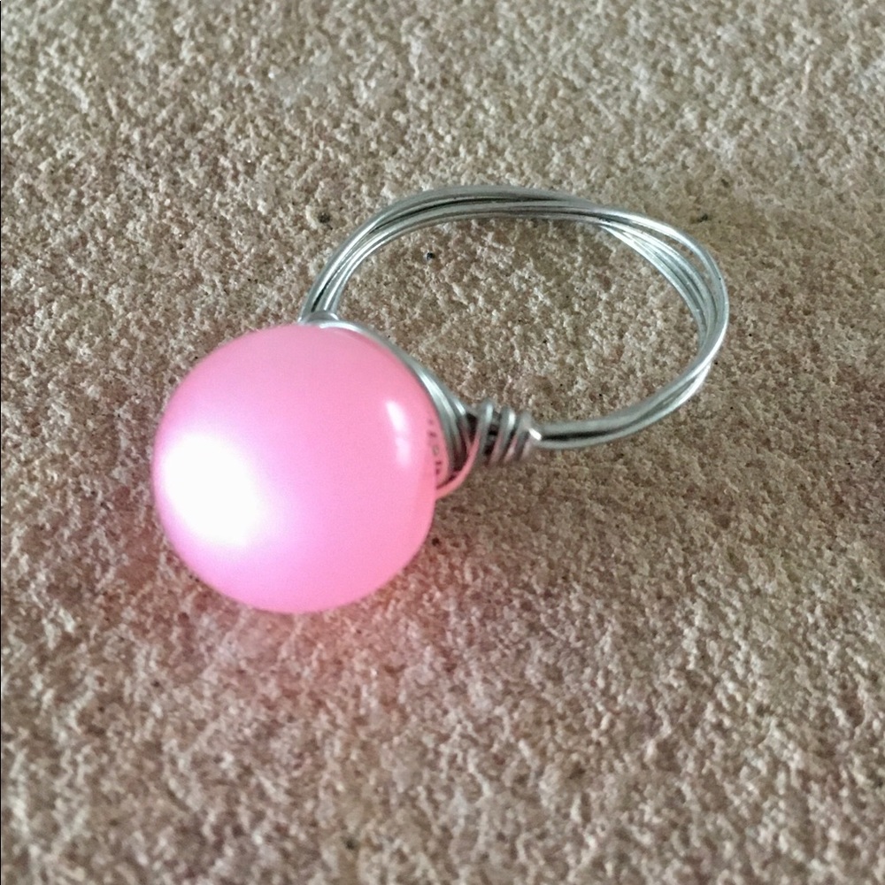 Hand Crafted Button Ring Vintage Pink Size 8